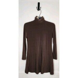 Norma Kamali Brown Stretch Jersey Back Zip Turtleneck Slim Fit Long Sleeve Sz XS